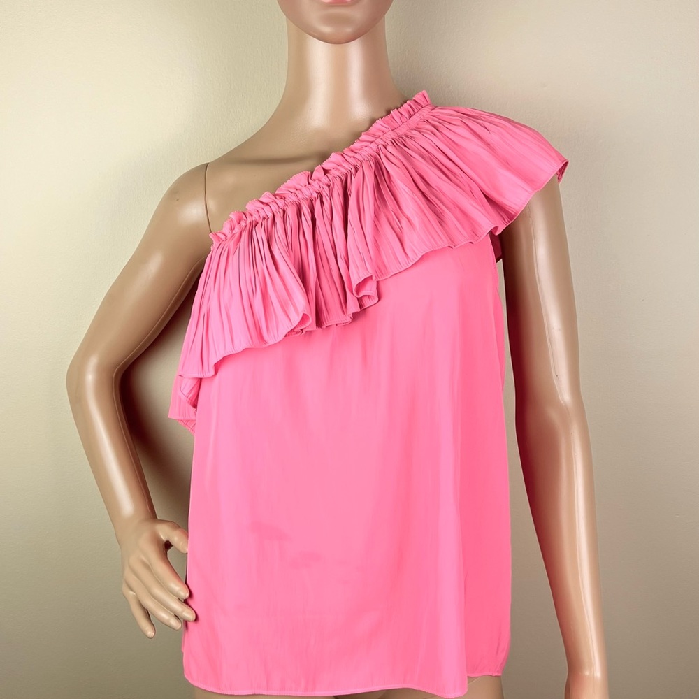 RAMY BROOK PINK RUFFLE ONE-SHOULDER TOP - Picture 2 of 7